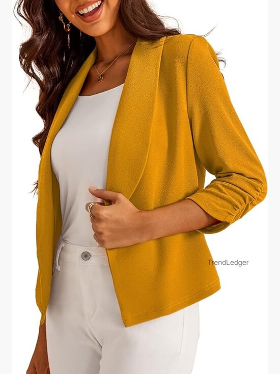 Jackets & Blazers - Cropped Open Front Blazer 3/4 Sleeve Cardigan Jacket Business Casual
